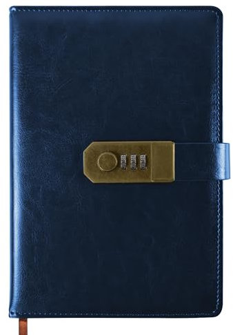 Qefuna Tagebuch mit Schloss, A5 PU Leder Tagebuch mit Code 200 Seiten, 100Gsm Papier, Vintage Reading Journal Tagebuch mit Schloss für Frauen & Männer,(Blau)
