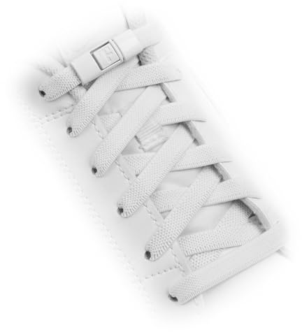 TEEZY No Tie Shoe Laces for Trainers | Premium Elastic Weave & Chrome Buckle | Adult/Kids Tieless Elastic Shoelaces | ORIGINAL (White)
