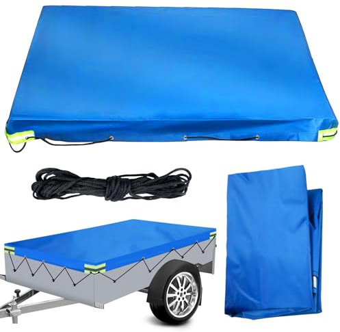 Flachplane, Anhängerplane, Anhänger Plane Abdeckung 209x115x10 cm Autoanhänger Abdeckplane, Flachplane Wasserdicht Mit Reflektorstreifen Für Die Meisten Anhänger, Blau, 420d Oxford Tuch