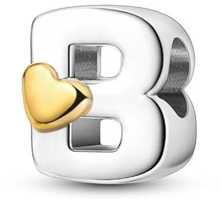 LIGHTDOG Frauen 925 Sterling Silber Charms 26 B Herz Buchstaben Bead Anhänger für Armbänder Charms kompatibel mit Europäischen Armbänder für Frauen Fit Pandora Anhängers Charm Ciondolo Letter