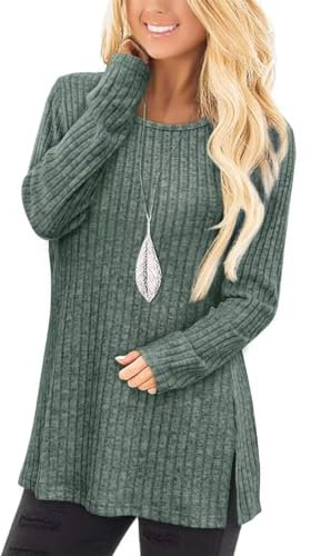 Jescakoo Damen Pullover Herbst Rundhals Langarmshirt Leichtes Oversize Sweatshirt Elegant Winter Strickpullover Grün XXL