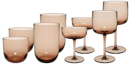 like. by Villeroy & Boch – Like Clay Gläser-Komplett-Set 8-teilig, Weingläser (350 ml) | Sektschalen (190 ml) | Wassergläser (370 ml) | Longdrinkbecher (450 ml), Kristallglas, Braun