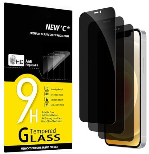NEW'C 3 Piezas, Protector pantalla privacidad para iPhone 12, iPhone 12 Pro (6,1 Pulgadas), Ángulo de Privacidad 28 Grados, Dureza Ultra Duradera 9H, Sin Burbujas