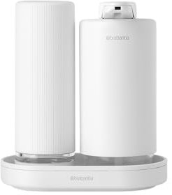 Brabantia - SinkStyle Soap Dispenser Set with 2 Stylish Dispensers for Hand and Dish Soap, Textured Tray, and Soap Squeezer – Mineral Fresh White, 2 x 200 ml
