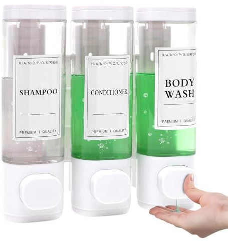 RANJIMA Seifenspender Wandbefestigung,Wandmontage 3 Kammern Shampoo Duschgel Spülung Spender,Duschgelspender Ohne Bohren mit Etikett,Handwaschmittelspender Flüssigseifenspender für Badezimmer,Küche
