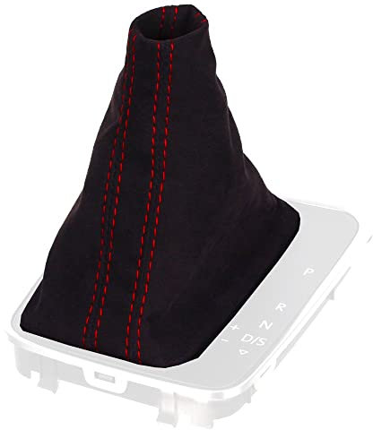 ICT Schaltmanschette Schaltsack kompatibel mit VW Golf 7 Automatikgetriebe 2012–2019 schwarz – passend für Modelle mit Doppelkupplungsgetriebe (z. B. DSG) – Microfaser 9040 (Naht rot)