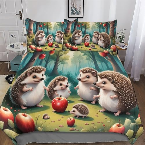 AAPZY süßer Igel Bettwäsche Premium Atmungsaktive Angenehme Bettbezüge, Mit Reißverschluss Für Jungen Mädchen Bettdeckenbezug, 2teilig Bettbezug + Kissenbezug Single (135x200cm)