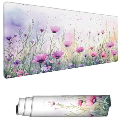 Gaming Mouse Pad 23.63x11.82x0.12in Large Mouse Mat Light Purple Mouse Pad,Desk Mat Flower Mousepad with Stitched Edges,Keyboard Mat with Water Resist Surface,Improved Precision and Speed,Gifts Hs-316