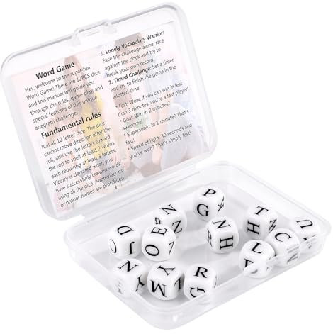Cruciverba Gioco da Tavolo, Acrilico 6 Lati Gioco di Parole Crociate con Dadi Solitari con Dadi da 12 Lettere e Custodia Gioco di Dadi Alfabetici Giochi Parole Crociate per Giochi da Campeggio