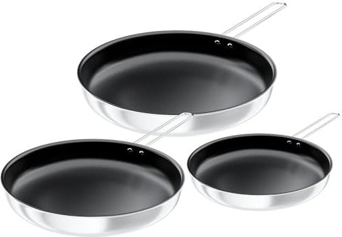 COOKNANO Frying Pans, 3-Piece Pan Set 22/26/30 cm, 4-Layer Stainless Steel Non-Stick Pan, Safe Non-Stick Coating, Environmentally Friendly, Suitable for Induction, Easy to Clean