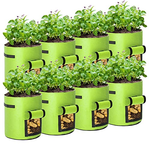 LITLANDSTAR 8 Stück 10 Gallonen Kartoffel Pflanzsack, 37L Kartoffel Pflanzen Tasche aus Vliesstoff mit Sichtbarer Klappe und Griffen für Pflanze Tomaten, Kartoffeln, Gemüse und Blumen (Grün)