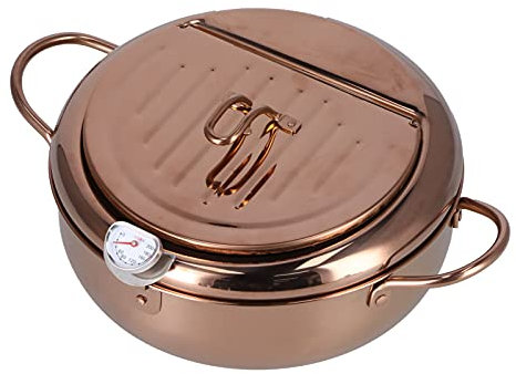 Friteuse avec Thermomètre, Poêle à Frire en Acier Inoxydable, Accessoires de Cuisine pour la Cuisine Domestique (Or Rose)