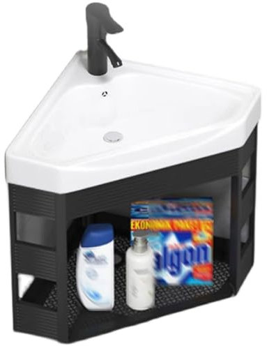 LYXWGRZD lavabo d'angle, meuble-lavabo d'angle, lavabo d'angle en céramique for petit espace, lavabo de salle de bain mural d'angle, lavabo en céramique avec robinet et drain(37cm/14.5in)