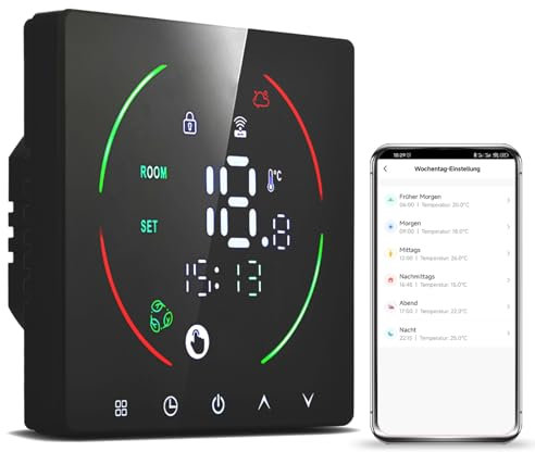 Arpokcoe Thermostat Fussbodenheizung Für Wasser,WiFi Raumthermostat Fußbodenheizung,Thermostat Digital mit Alexa, Google Home,Programmierbar,schwarz