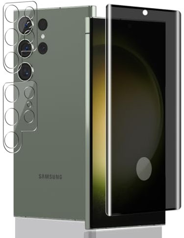 Jaavkkma 1 Pièce Verre Trempé Anti Espion pour Samsung Galaxy S23 Ultra Protection D'écran + 2 Pièces Protecteur Caméra, Dureté 9H/Anti-Spy, Protège Écran pour Galaxy S23 Ultra - Privacy Vitre Trempé