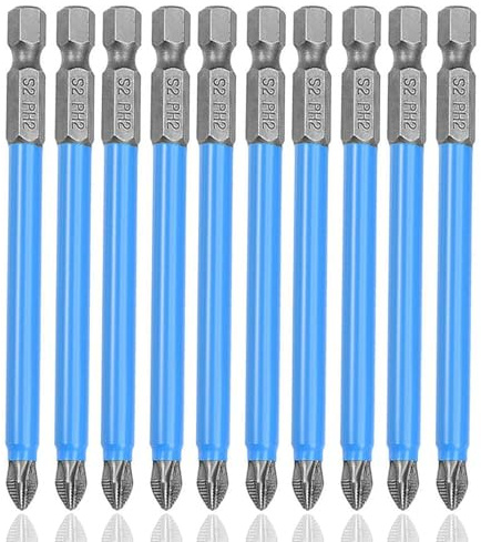Moyata 10 Stück 1/4 Hex Kreuz Schraubendreher Bit Set, Anti-Rutsch 150MM | Magnetische Kreuzschlitz Schlagschrauber Bits, S2-Stahl, für Manuelle Elektrische Schraubendreher