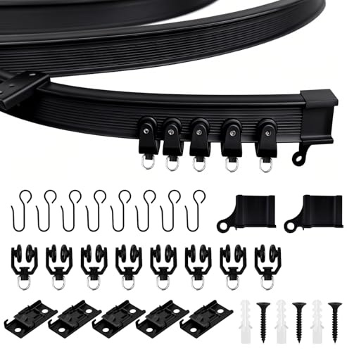1m Flexible Deckenvorhangschiene, gebogene Vorhangschiene mit stummen Rollen，ideal für Duschfenster, Wohnmobil-Raumteiler, Privatsphäre und Heimdekoration-schwarz