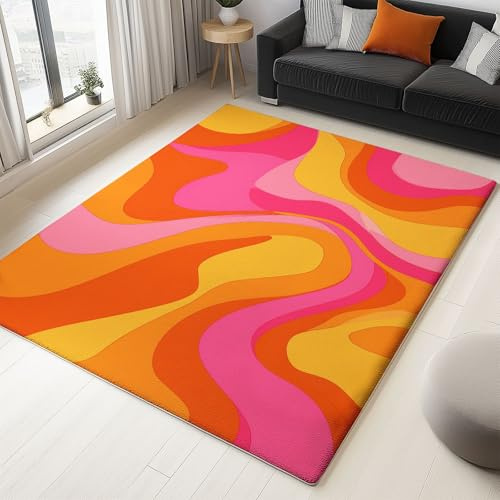 Vintage Stil Geometrische Muster Teppich Wohnzimmer 120x170cm Kurzflor rutschfest Teppich Schlafzimmer Rosa-Orange Waschbarer läufer Kinderzimmer für Küche esszimmer fussmatte