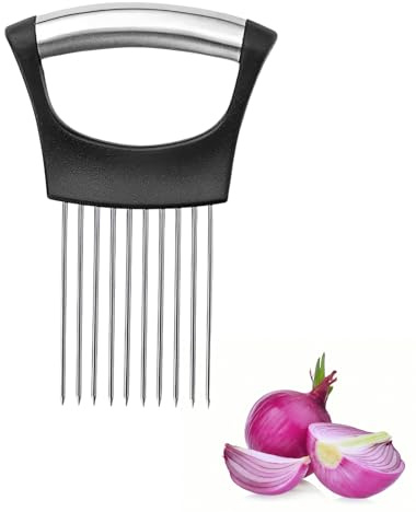 Onion Holder for Slicing, Stainless Steel Small Kitchen Hand Onion Slicer, Onion Cutter for Slicing, Vegetable Cutter for Potato, Tomato, Meat, Lemon Avocados, Eggs, Food Slicer Assistant Tool
