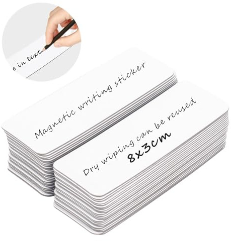 Dulynva 50 Stück Magnetstreifen Beschreibbar 8x3cm Abwischbare Magnetschilder zum Beschriften Weiß Magnetschilder Universelle Magnetetiketten für Whiteboard, Kühlschrank, Büro, Bildung, Zuhause