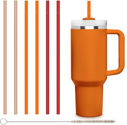 HALM Stanley Quencher Tumbler Glass Straws Red Orange Peach Reusable Replacement Straws for Tumbler with Handle Stainless Steel Drinking Cup Accessory BPA-Free & Dishwasher Safe