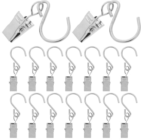 SHINEOFI 20 Stück Teiliges S haken mit Clips aus Edelstahl für Lichterketten Dachrinnenhaken und Campingzelte Wetterfeste Aufhängehaken für Outdoor partybeleuchtung und Garten dekoration