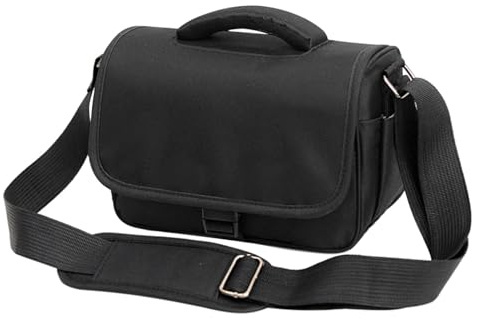 HIUOUIH Kameratasche Schwarz, kompakte Fototasche für Spiegelreflexkamera, DSLR & Systemkamera, 25 x 16 x 21 cm, wasserabweisend mit Regenschutzhülle, Schultergurt, 2 Trennwänden, 3 Innenfächern