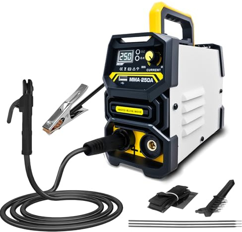 Saldatrice elettrodo 250 A, 220 V, saldatrice IGBT DC con indicatore LED, dispositivo di saldatura inverter, anti-stick, funzione MMA/E (ARC), saldatrice per uso domestico, effetto rafia