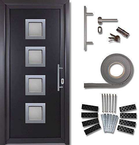 kuporta Haustür Komplett-Set - Haustüre aus Kunststoff Modell: Rimini, 98 x 208 cm, DIN rechts, außen anthrazit & innen weiß mit Stoßgriff-Set, Montageset, Fugendichtband - Eingangstür