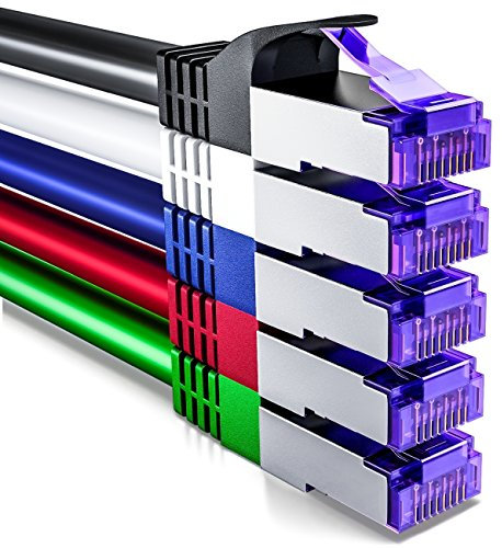 deleyCON 5x 0,25m CAT7 Netzwerkkabel - 10 Gigabit - Kurzes 25cm RJ45 Patchkabel Ethernet Kabel (Kupfer, SFTP PiMF Schirmung) - LAN DSL Switch Modem Router Patchpanel CAT7 CAT6 CAT5 - Bunt