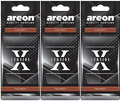 AREON X Auto Duft Kokosnuss Lufterfrischer Autoduft Schwarz Aufhänger Anhänger Spiegel Kokos Cocos Pappe 2D (Coconut Set Pack x 3)