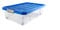 BigDean Unterbettbox mit Rollen 60x40x18 cm Box transparent, Deckel azurblau