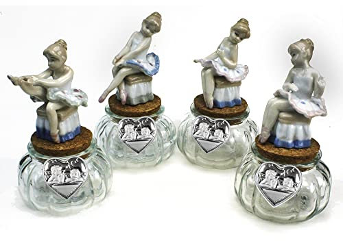 DLM-33212 Barattolo in Vetro Tondo Portaconfetti con Ballerina in Porcellana e Cuore con Coppia Angeli Angioletti Puttini Nascita Battesimo Segnaposto Confettata