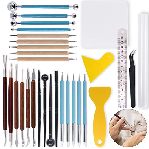 Keadic Modelliermasse Modellierwerkzeug-Set für Kuchen, Fondant, Nagelkunst, Töpferei und andere Bastelarbeiten, 30 Stück