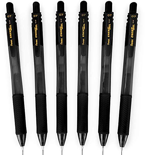 Pentel Energel X BL107 Retractable Gel Rollerball Pens - 0.7mm - Black Ink - Pack of 6
