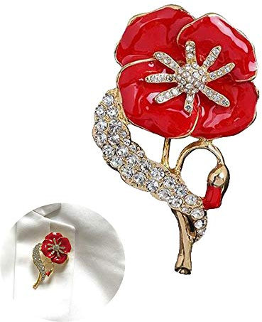 Uhat Broche Coquelicot Rouge Strass Cristal Banquet Badge Paillettes Soldat Émail Revers Cadeau pour Jour du Souvenir