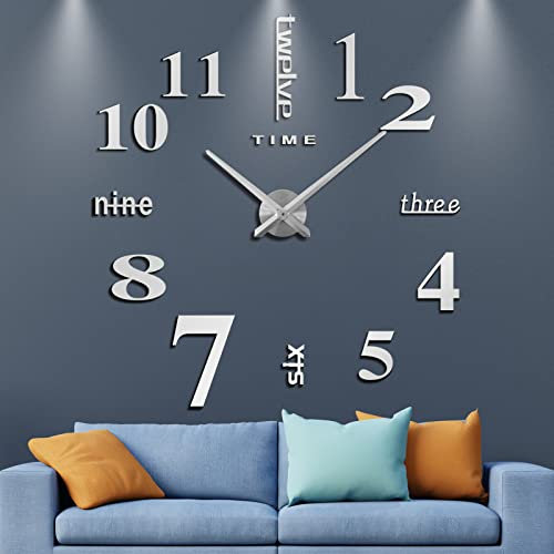 IKALULA DIY Wanduhr, DIY 3D Wanduhren Modern Design Acryl Wanduhren Wandtattoos Dekoration Uhren für Büro Wohnzimmer Schlafzimmer Uhr Geschenk Home Dekoartikel Quarzuhr -Silber