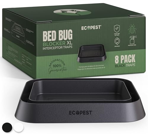 Bettwanzen Detektor – 8er Pack | Bettwanzenfalle Bed Bug Blocker (XL) | Bettwanzen Test (Schwarz) | Extra große Insektenfalle, Wanzen Monitor und Detektor für Bettwanzen