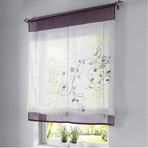 SIMPVALE Lila Raffrollo Vorhang, 140x140cm (BxH) Voile Vorhänge, 1 Stück | Exquisite Florale Bestickte Transparente Gardinen Schaffen Eine Gemütliche Atmosphäre für Schlaf- und Wohnzimmer