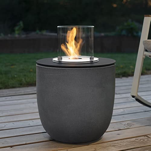 muenkel design Vigo – Beton-grau – Bio-Ethanol Feuerstelle Gartenfackel Terrassenfeuer mit Round Burner 250 Brennkammer