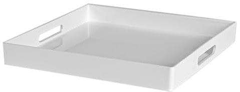Argon Tableware Metallic Re-Usable Square Serving Tray - Metallic Finish - 33cm - White