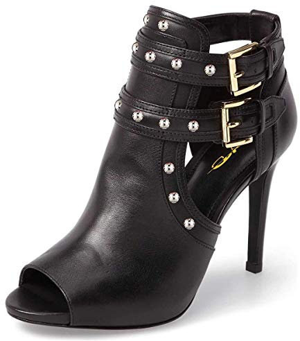 XYD Damen Peep Toe Stiefeletten High Heels Schnalle Doppelriemen Cutout Mode Pumps Club Party Schuhe, Schwarze Nieten, 43 EU