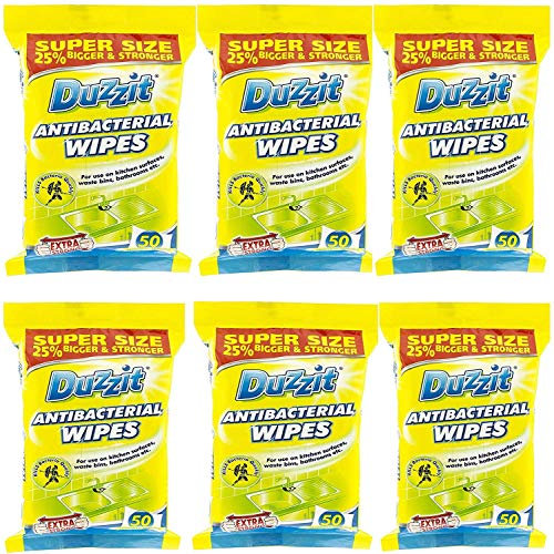 Duzzit 2 x Antibacterial Wipes Multipack. Kills 99.9% of Bacteria - Sterilize Home Surface Cleaning Bulk - Six Packs of 50 Wipes. Plus One Kerhoot Cleaning Hacks Booklet.
