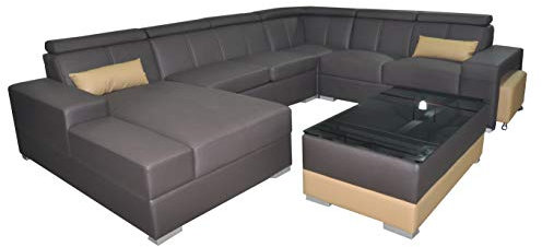 jvmoebel Ecke Leder Modern XXL Couch Wohnlandschaft Ledersofa Sofa U-Form C4010 Tisch Neu