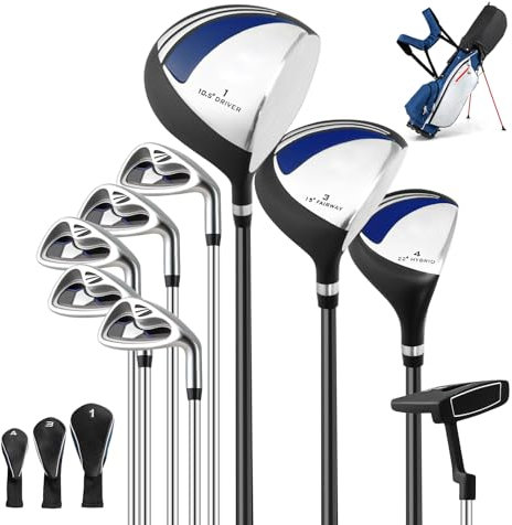 COSTWAY Ensemble de Golf 9 Clubs de Golf Ensemble Complet pour Débutant avec Sac Trépied pour Homme, Un Bois de Parcours #3, Un Hybride #4, des fers #6, #7, #8, #9 (Bleu)
