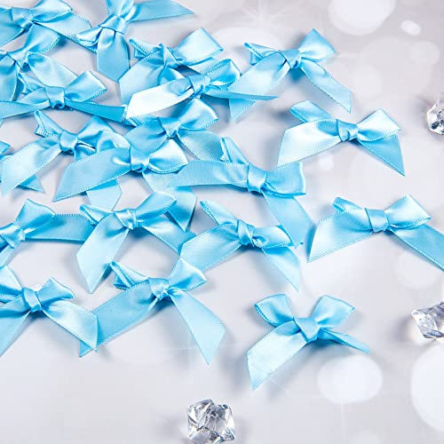 24 Stück Satinband Schleifen Selbstklebend für DIY Handwerk Hochzeit Weihnachten Valentinstag Dekoration Karte Herstellung Verzierungen, 5 cm Breite (Blau)