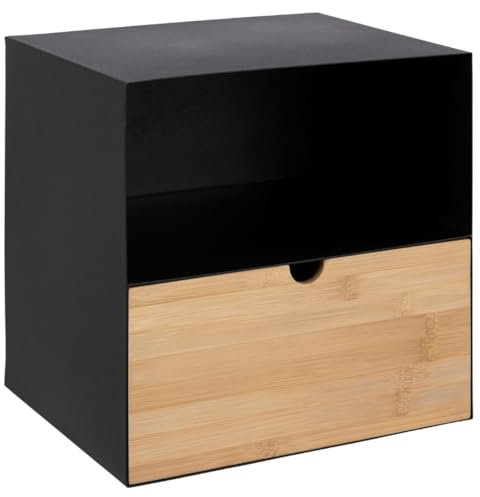 AC Design Furniture Jeppe Nachttisch, H: 30 x B: 30 x T: 25 cm, Schwarz, Metall/Bambus, 1 Stk.