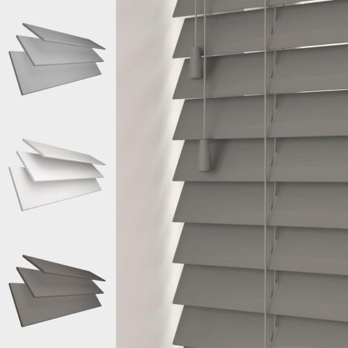 Faux Wood Venetian Blind [Dark Grey, 45cm Width x 160cm Drop, String]