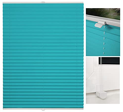 metablo Plissee ohne Bohren Klemmfix Faltrollo Jalousie Plisseerollo Sichtschutz und Sonnenschutz Blickdicht lichtdurchlässig Rollo für Fenster & Tür Türkis 95x130 cm