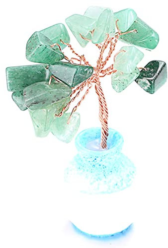 HALUKAKAH Cristallo Albero Mini Formato SUCCESSO Feng Shui Pietra di Giada Autentico Pietre Preziose Albero della vita Incartato a Mano Rami di Filo di Rame Agata Base Singing Bowl Benedetta 6cm Alto